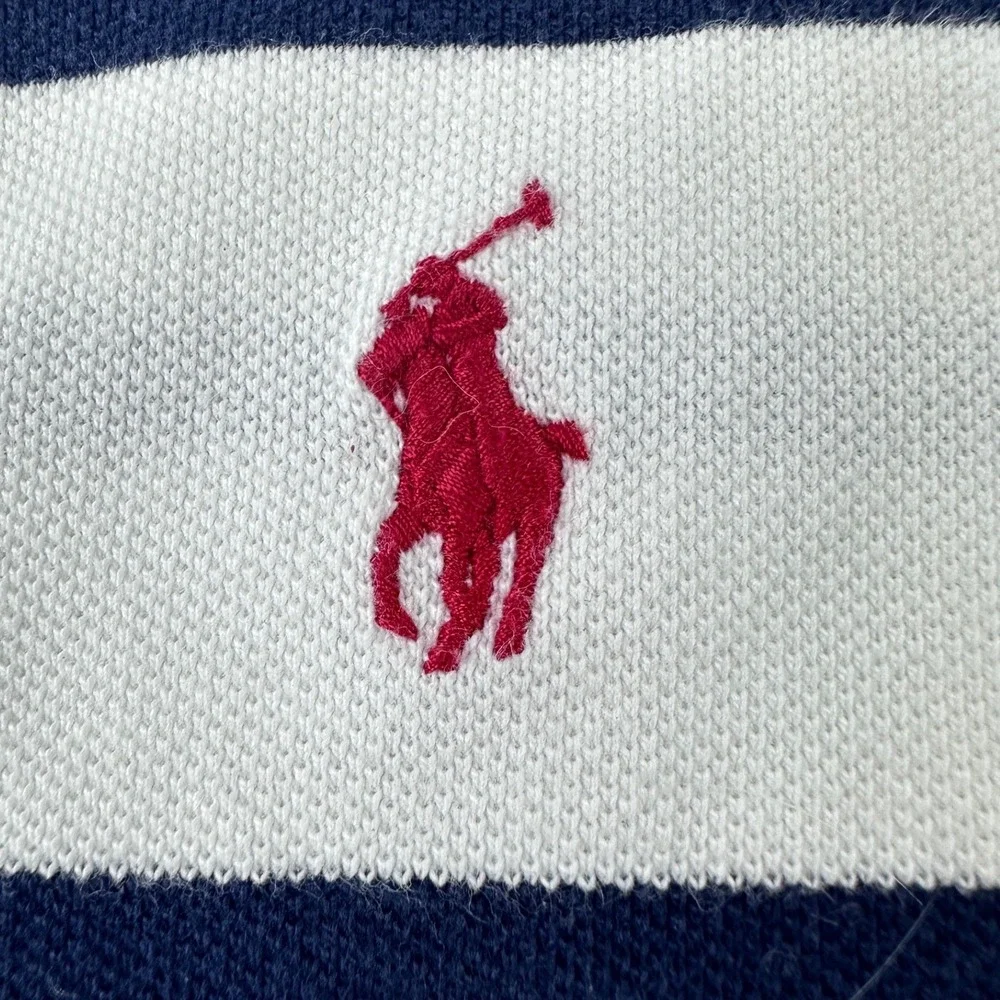 Polo Ralph Lauren Polo Shirt Mens L White/Blue Striped Cotton Pony Pique Golf